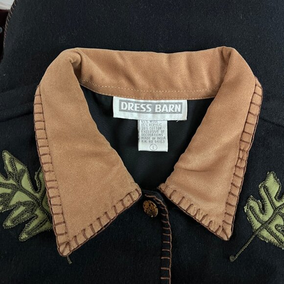 Vintage Wool Fall Leaf Sweater Vest Oversized Sleeveless Jacket Coat Novelty 90s - Picture 5 of 8